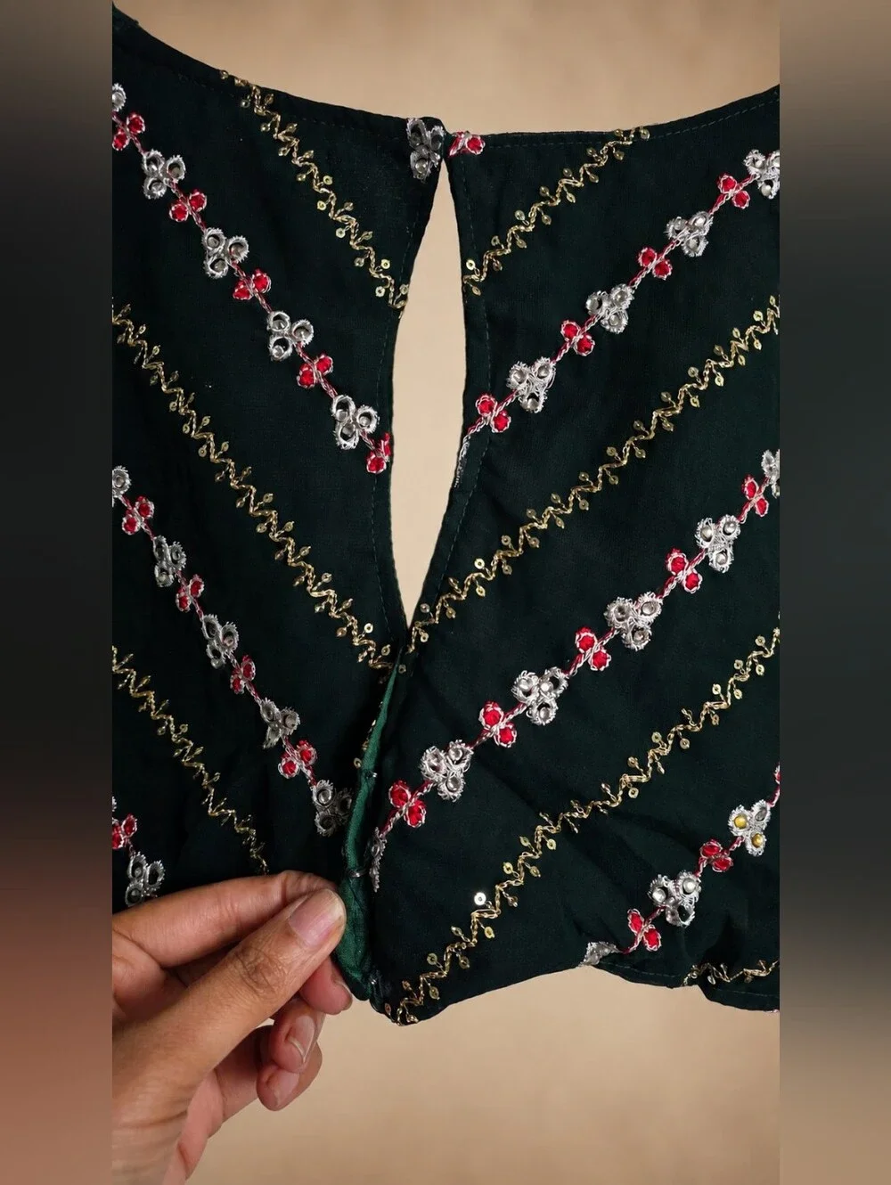 None green embroidered